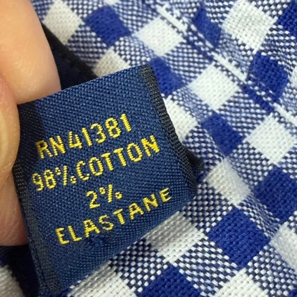 Polo Ralph Lauren Button Down Mens Large Blue Gingham Slim Stretch Oxford Shirt